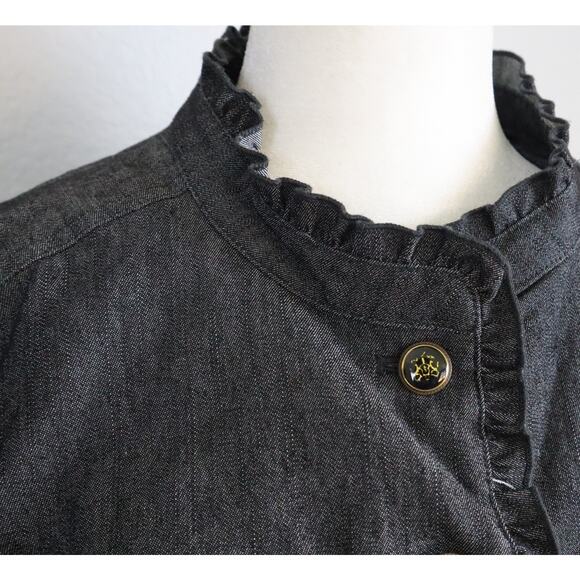 Sandro Sportswear Denim Pant Suit Womens Large Dark Wash Ruffle Wide Leg Cotton - Picture 4 of 8